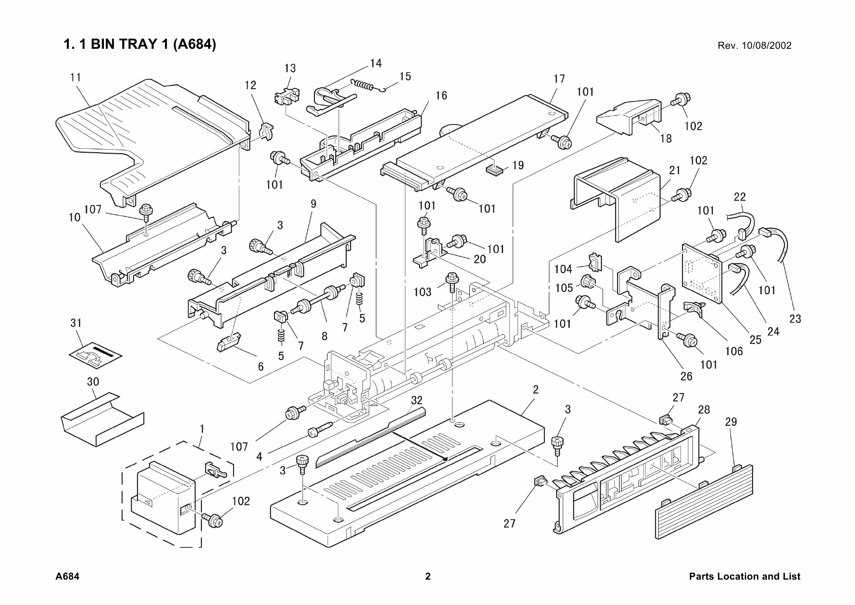 RICOH Options A684 1-BIN-TRAY-UNIT Parts Catalog PDF download-2